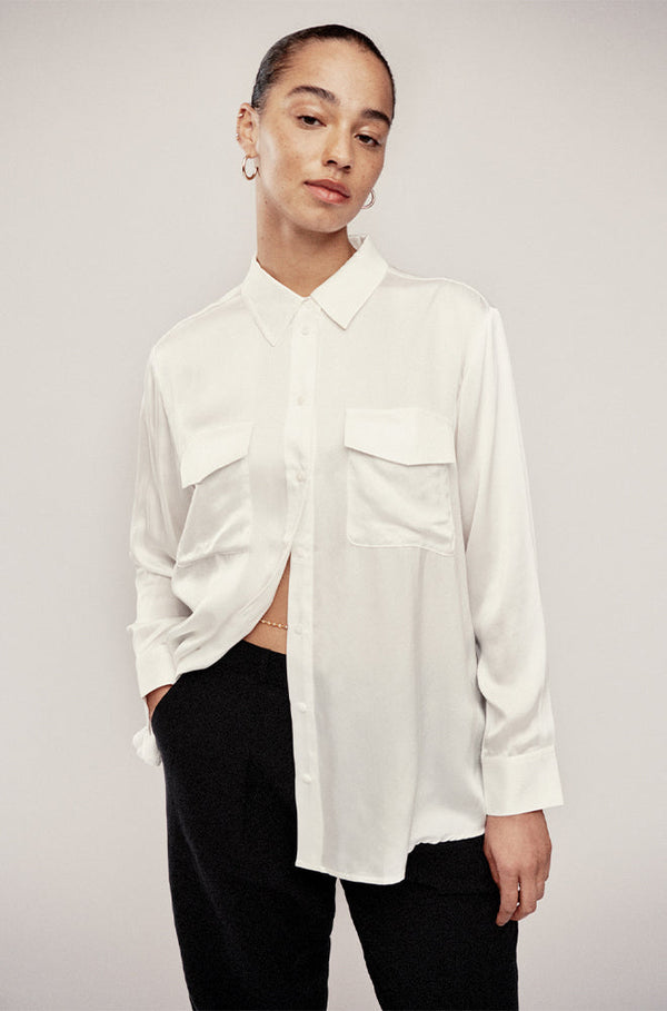 Long Sleeve Boyfriend Shirt - White